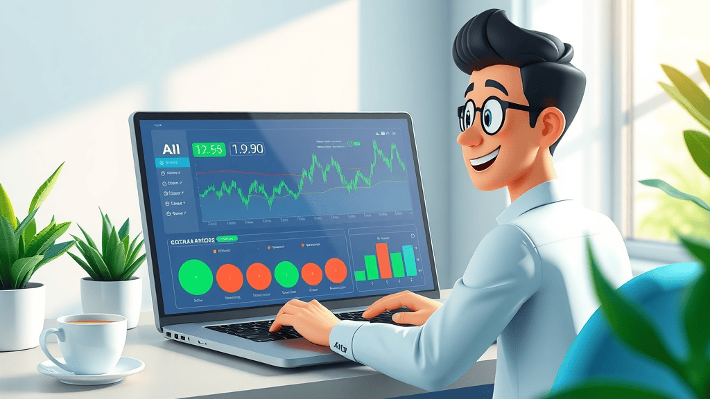 User analyzing stock price prediction tool with AI stock and AI score using VIP Indicators platform on a laptop for accurate stock analysis