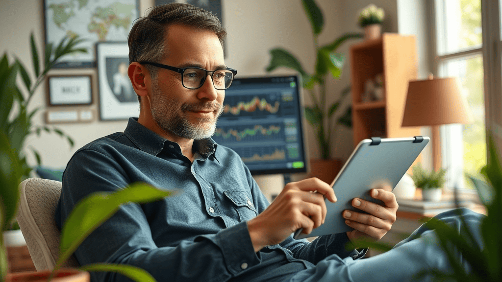 Professional investor at home using VIP Indicators for accurate stock prediction and customizing trading strategy with AI-driven analysis