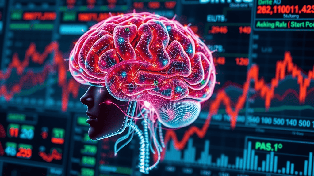 artificial intelligence in stock prediction: AI brain morphing data streams into stock market charts